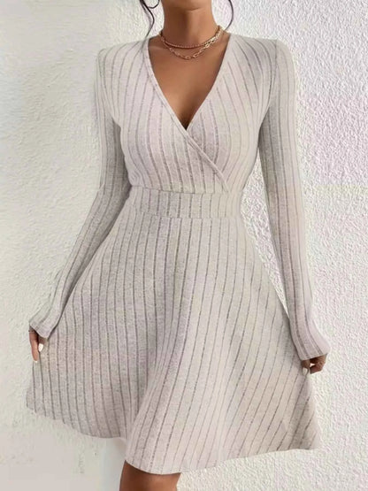 Ribbed Knit Wrap Mini Dress - Free Shipping - aurelia-clothing-8955
