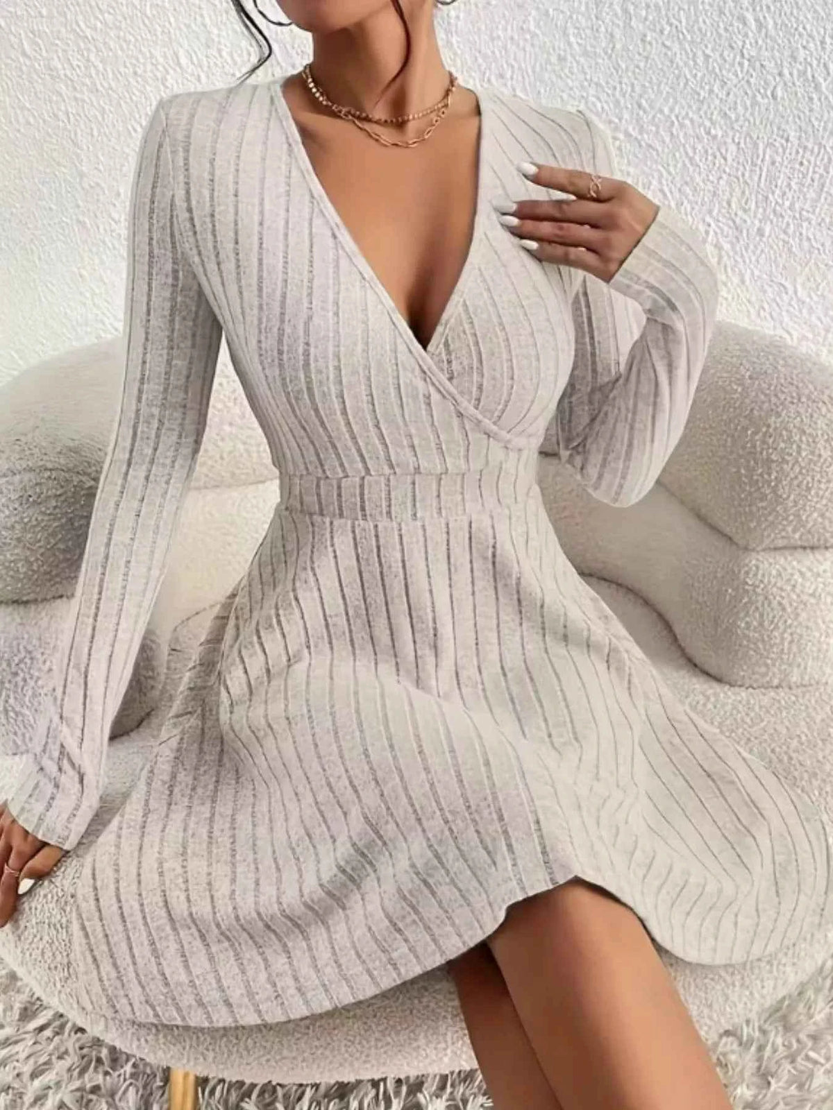 Ribbed Knit Wrap Mini Dress - Free Shipping - aurelia-clothing-8955