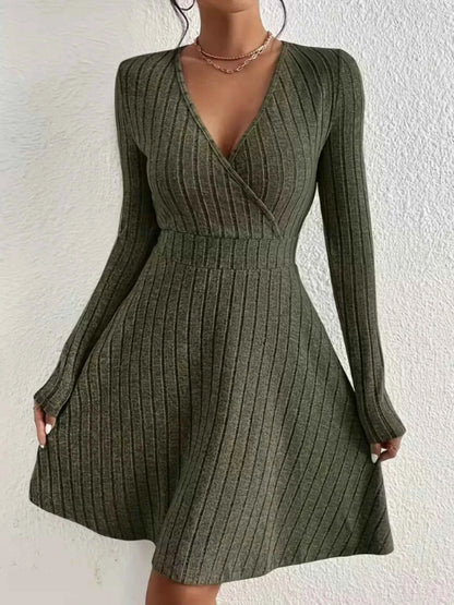 Ribbed Knit Wrap Mini Dress - Free Shipping - aurelia-clothing-8955