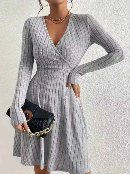 Ribbed Knit Wrap Mini Dress - Free Shipping - aurelia-clothing-8955