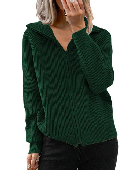 Ribbed Knit Zip-Up Outerwear Plus Size-Free Shipping - aurelia-clothing-8955