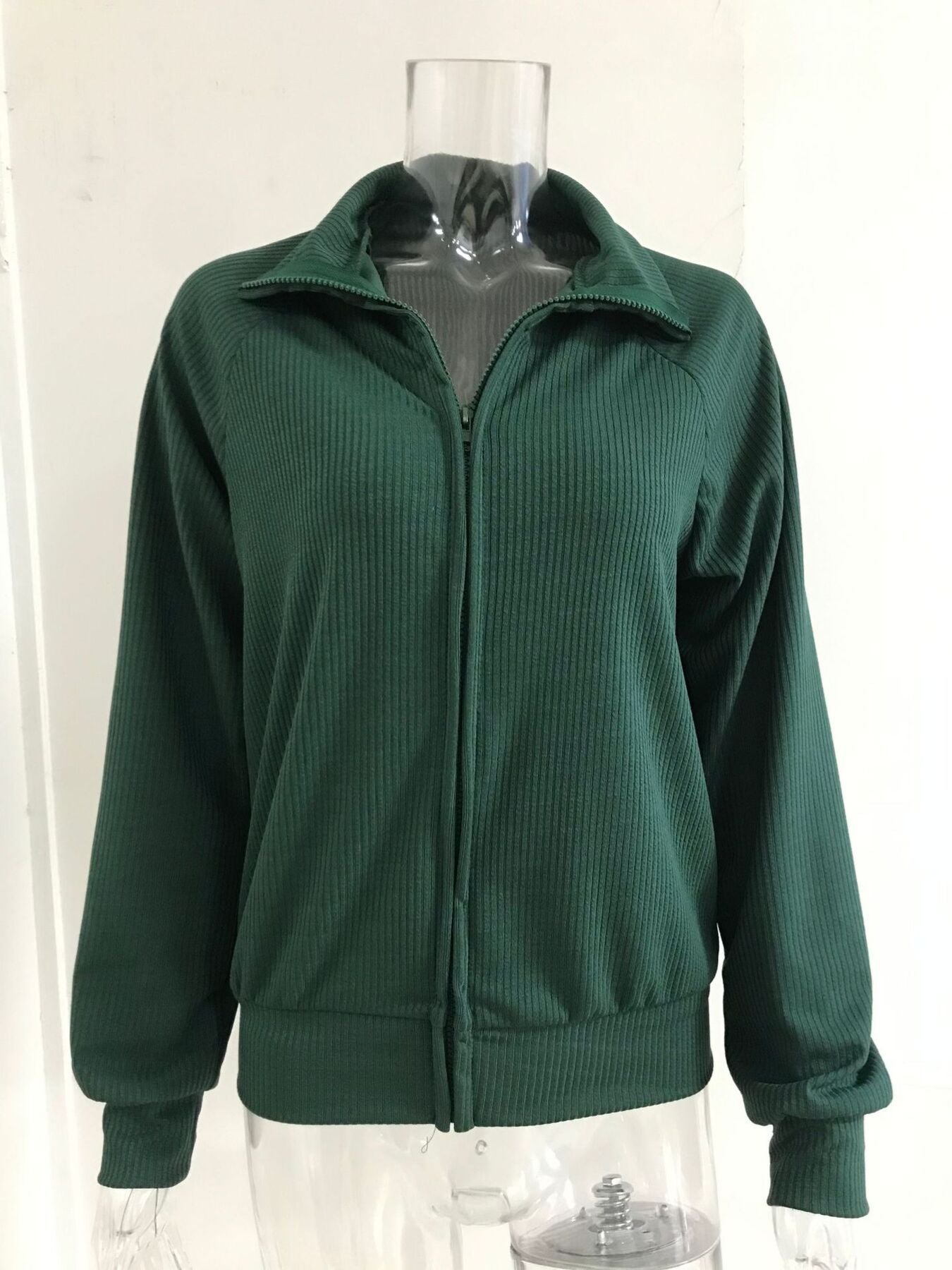 Ribbed Knit Zip-Up Outerwear Plus Size-Free Shipping - aurelia-clothing-8955