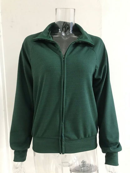 Ribbed Knit Zip-Up Outerwear Plus Size-Free Shipping - aurelia-clothing-8955
