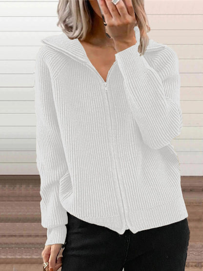 Ribbed Knit Zip-Up Outerwear Plus Size-Free Shipping - aurelia-clothing-8955
