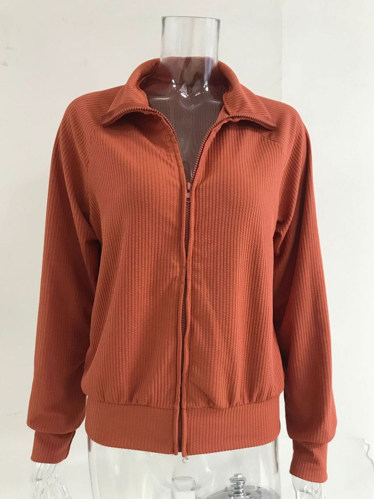 Ribbed Knit Zip-Up Outerwear Plus Size-Free Shipping - aurelia-clothing-8955