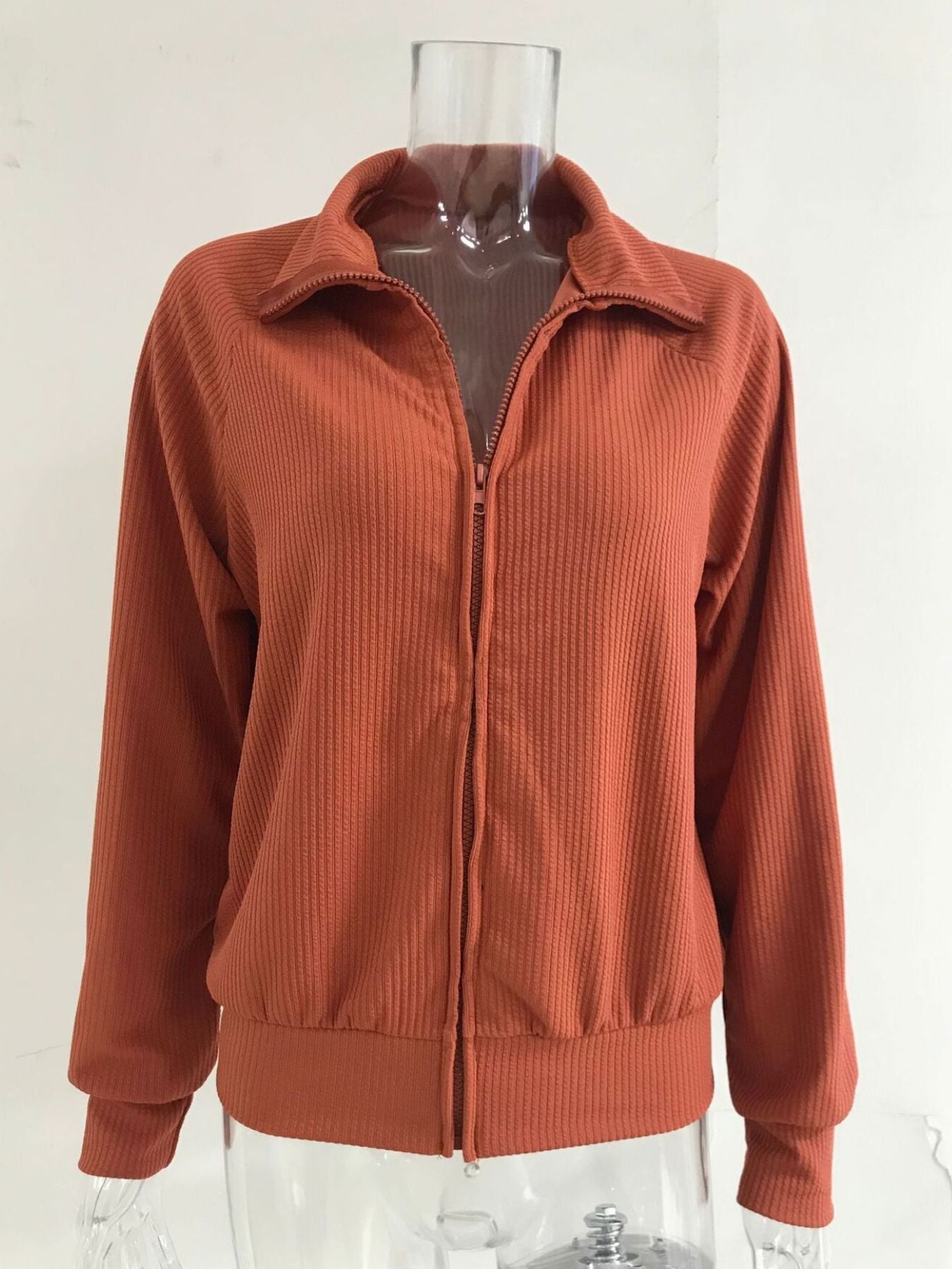 Ribbed Knit Zip-Up Outerwear Plus Size-Free Shipping - aurelia-clothing-8955