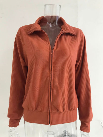 Ribbed Knit Zip-Up Outerwear Plus Size-Free Shipping - aurelia-clothing-8955