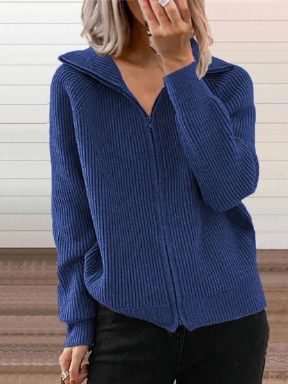 Ribbed Knit Zip-Up Outerwear Plus Size-Free Shipping - aurelia-clothing-8955