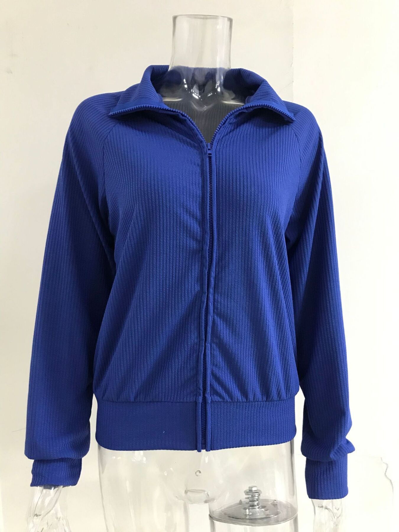 Ribbed Knit Zip-Up Outerwear Plus Size-Free Shipping - aurelia-clothing-8955