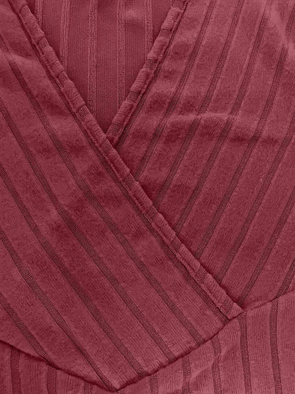 Ribbed Surplice Long Sleeve T-Shirt - aurelia-clothing-8955