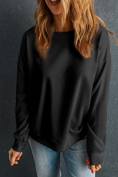 Round Neck Dropped Shoulder Womens Sweatshirt - aurelia-clothing-8955