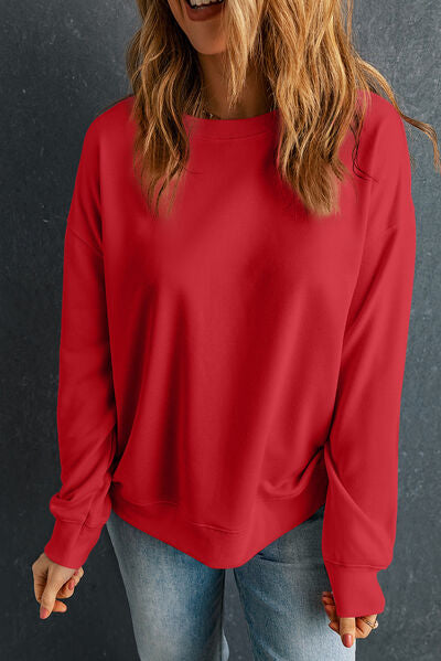 Round Neck Dropped Shoulder Womens Sweatshirt - aurelia-clothing-8955