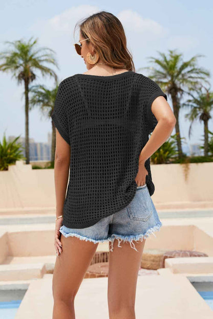 Round Neck Openwork Cover Up - aurelia-clothing-8955