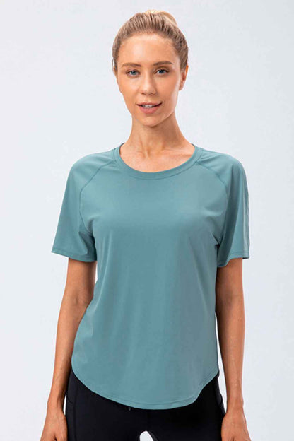Round Neck Raglan Sleeve Active Tee - aurelia-clothing-8955