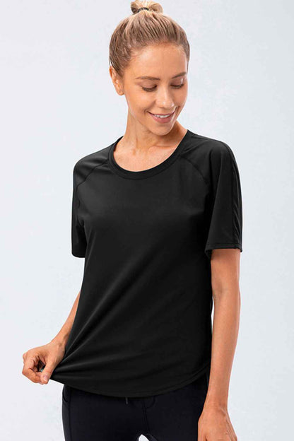 Round Neck Raglan Sleeve Active Tee - aurelia-clothing-8955