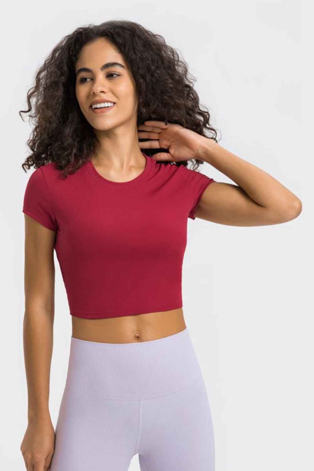 Round Neck Short Sleeve Cropped Sports T-Shirt - aurelia-clothing-8955