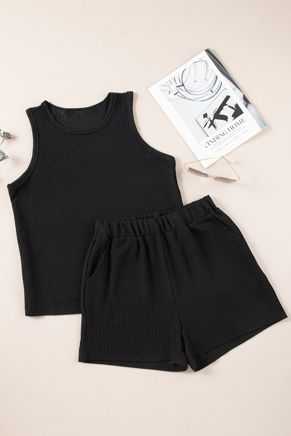 Round Neck Sleeveless Top and Shorts Set - aurelia-clothing-8955