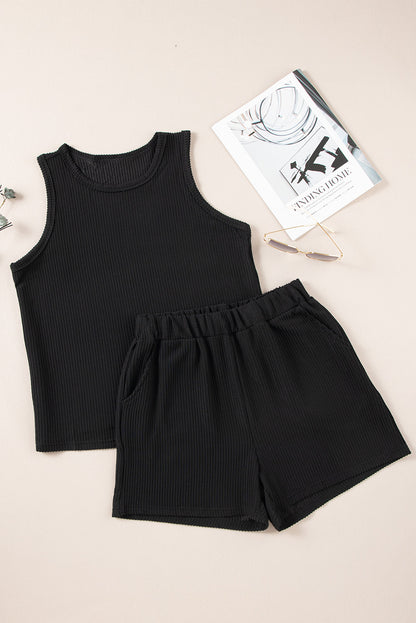 Round Neck Sleeveless Top and Shorts Set - aurelia-clothing-8955