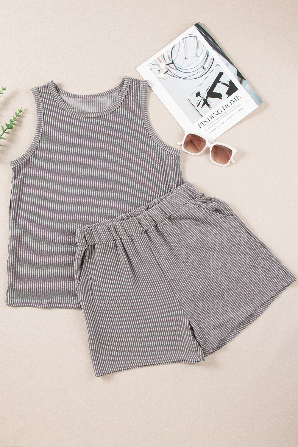 Round Neck Sleeveless Top and Shorts Set - aurelia-clothing-8955