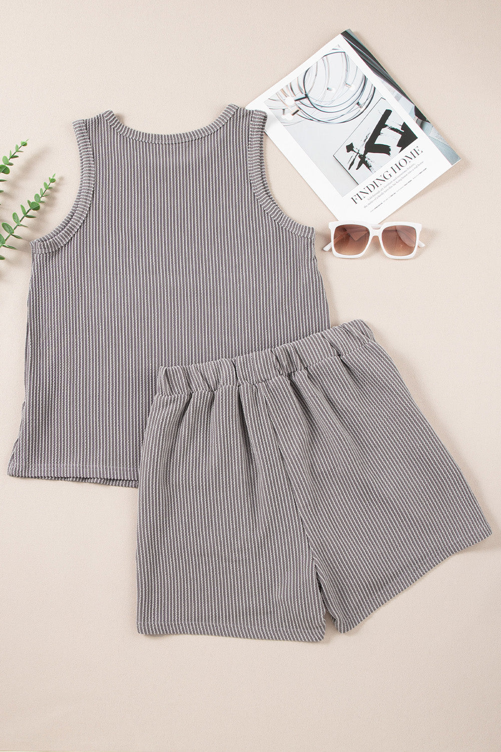 Round Neck Sleeveless Top and Shorts Set - aurelia-clothing-8955