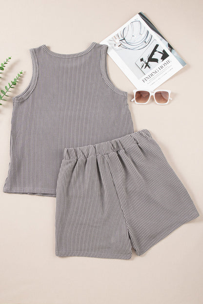 Round Neck Sleeveless Top and Shorts Set - aurelia-clothing-8955