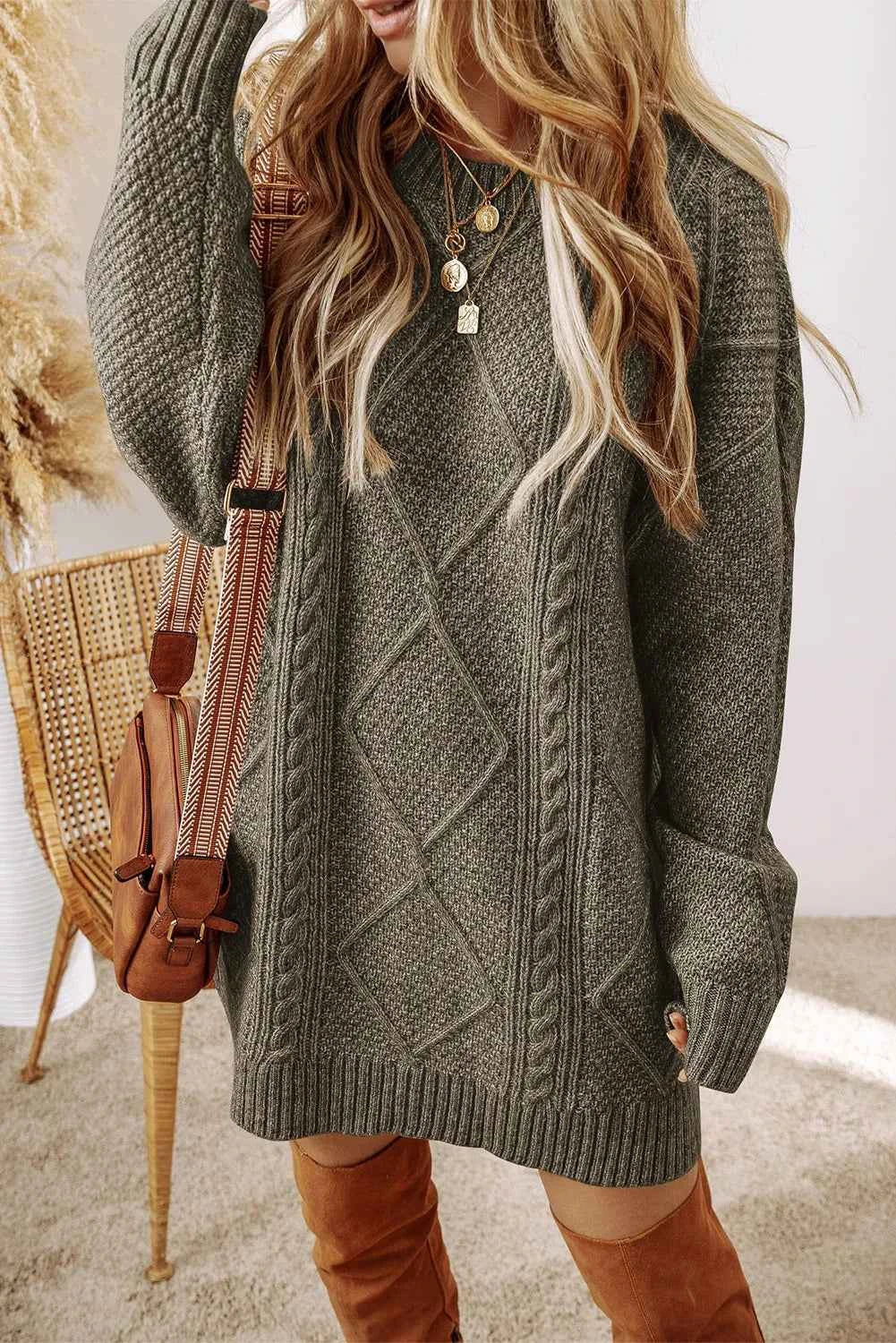 Round Neck Sweater Dress-Free Shipping - aurelia-clothing-8955