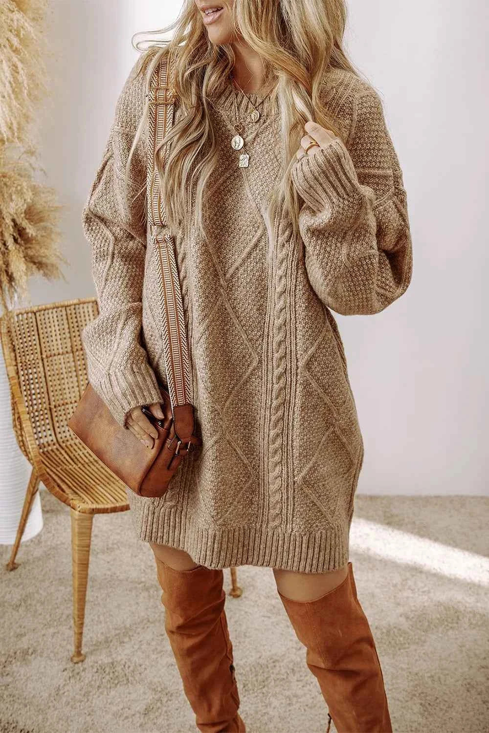 Round Neck Sweater Dress-Free Shipping - aurelia-clothing-8955
