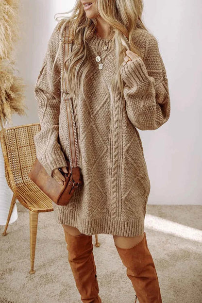 Round Neck Sweater Dress-Free Shipping - aurelia-clothing-8955