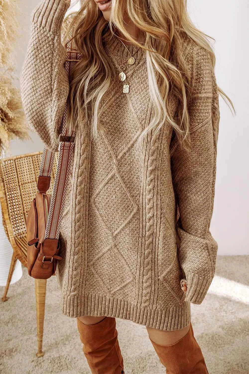 Round Neck Sweater Dress-Free Shipping - aurelia-clothing-8955