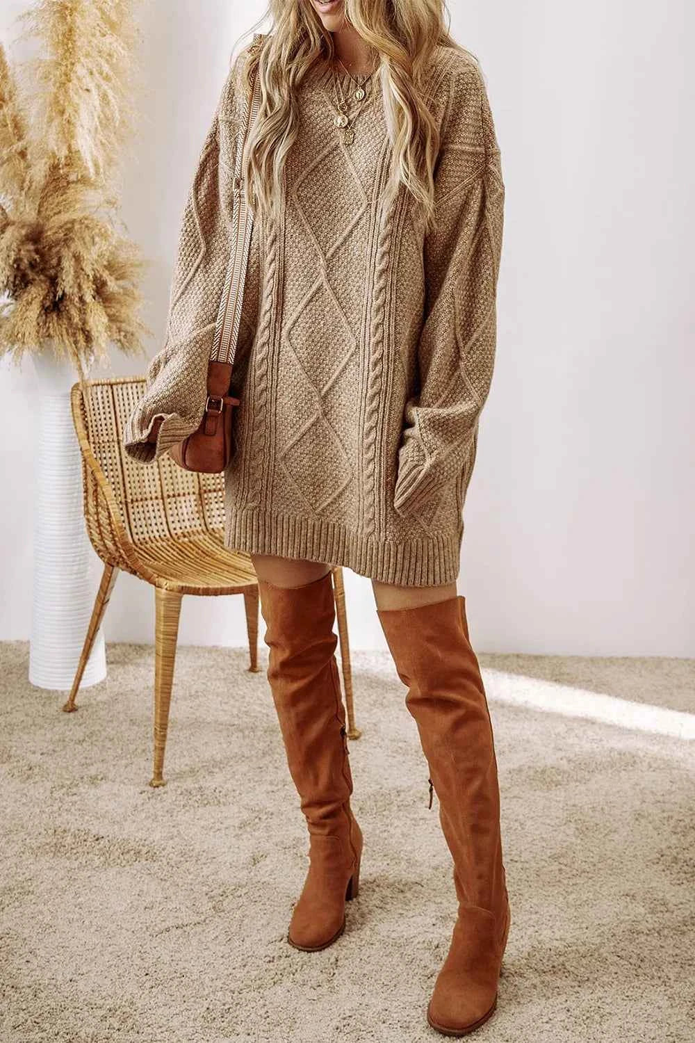 Round Neck Sweater Dress-Free Shipping - aurelia-clothing-8955