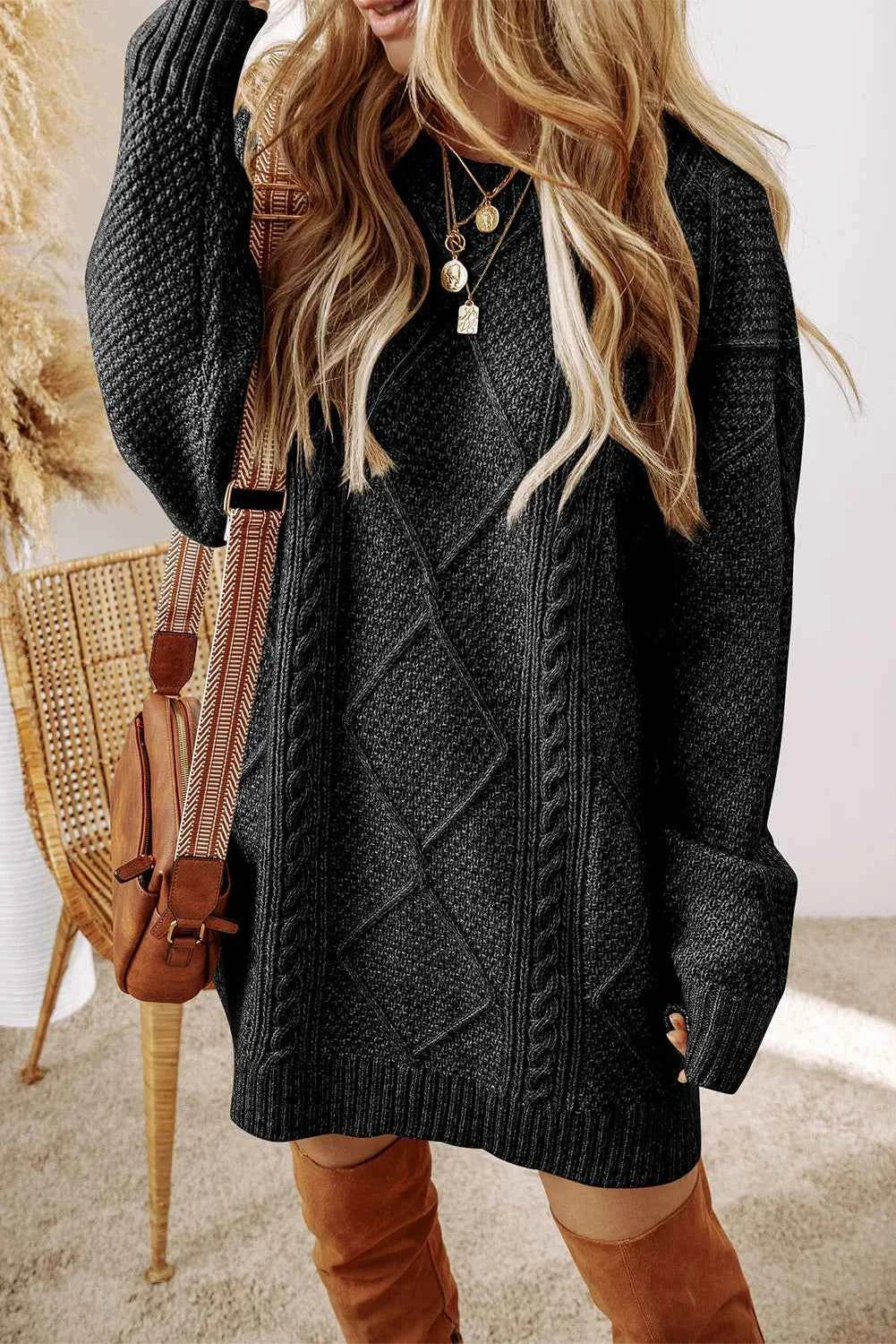 Round Neck Sweater Dress-Free Shipping - aurelia-clothing-8955