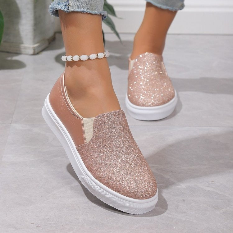 Round Toe Flat Shoes With Sequined Loafers Walking Shoes Women - Free Shipping - aurelia-clothing-8955