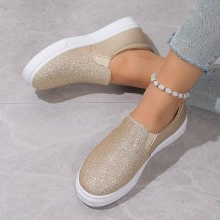Round Toe Flat Shoes With Sequined Loafers Walking Shoes Women - Free Shipping - aurelia-clothing-8955