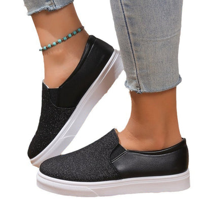 Round Toe Flat Shoes With Sequined Loafers Walking Shoes Women - Free Shipping - aurelia-clothing-8955