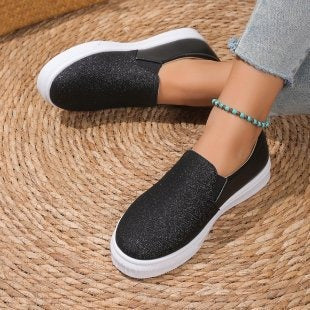 Round Toe Flat Shoes With Sequined Loafers Walking Shoes Women - Free Shipping - aurelia-clothing-8955