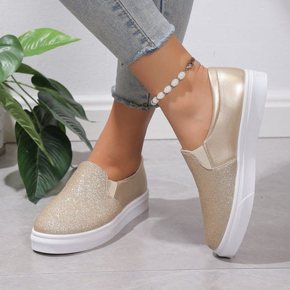 Round Toe Flat Shoes With Sequined Loafers Walking Shoes Women - Free Shipping - aurelia-clothing-8955