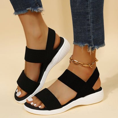 Rubber Open Toe Low Heel Sandals - aurelia-clothing-8955