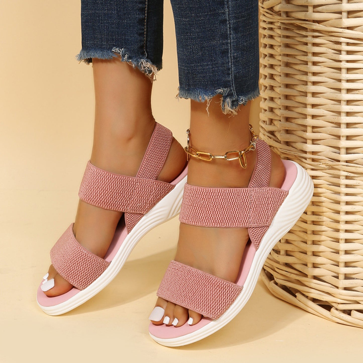 Rubber Open Toe Low Heel Sandals - aurelia-clothing-8955