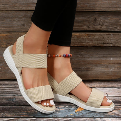 Rubber Open Toe Low Heel Sandals - aurelia-clothing-8955