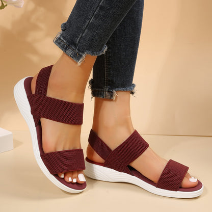 Rubber Open Toe Low Heel Sandals - aurelia-clothing-8955