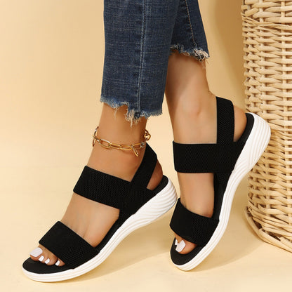 Rubber Open Toe Low Heel Sandals - aurelia-clothing-8955