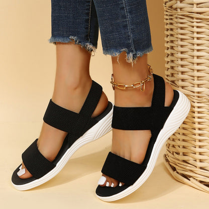 Rubber Open Toe Low Heel Sandals - aurelia-clothing-8955