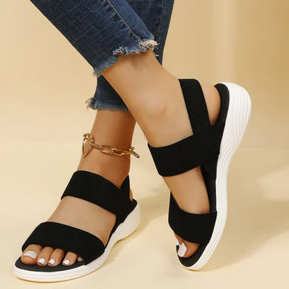 Rubber Open Toe Low Heel Sandals - aurelia-clothing-8955