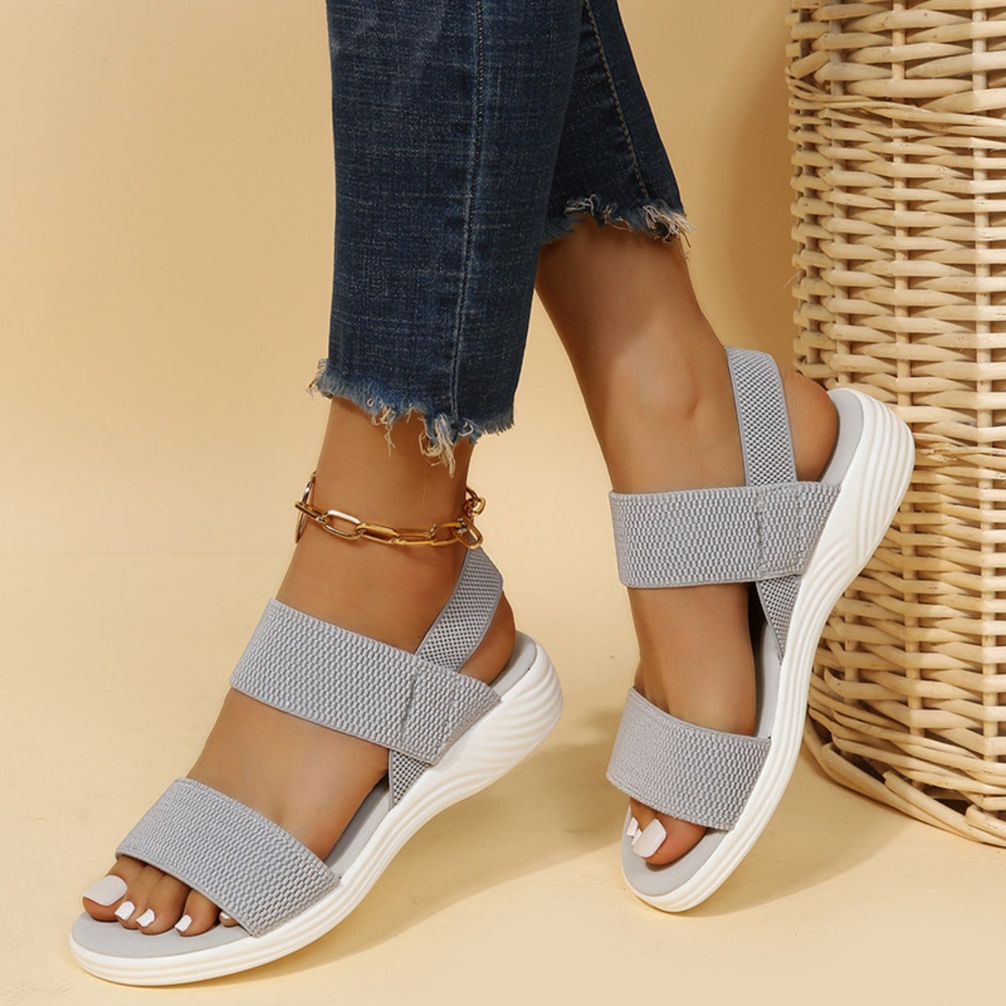 Rubber Open Toe Low Heel Sandals - aurelia-clothing-8955