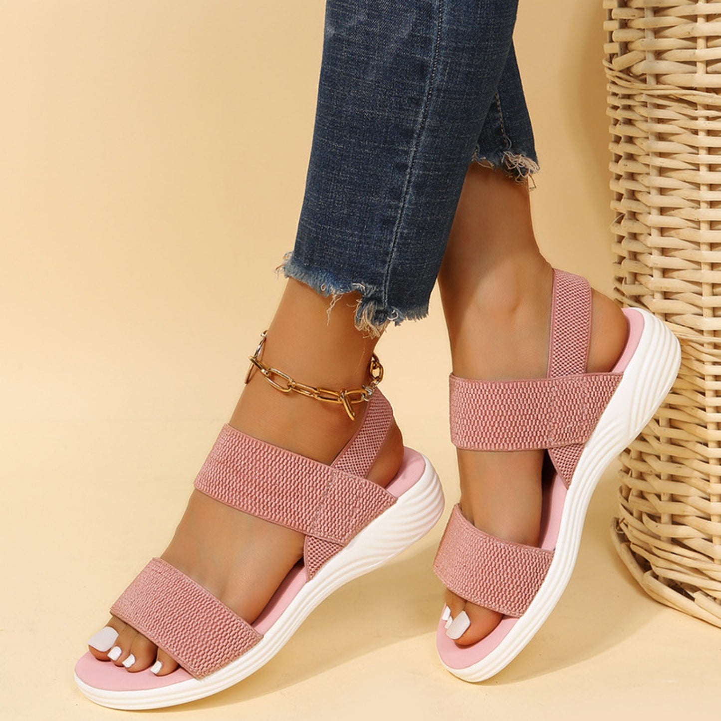 Rubber Open Toe Low Heel Sandals - aurelia-clothing-8955