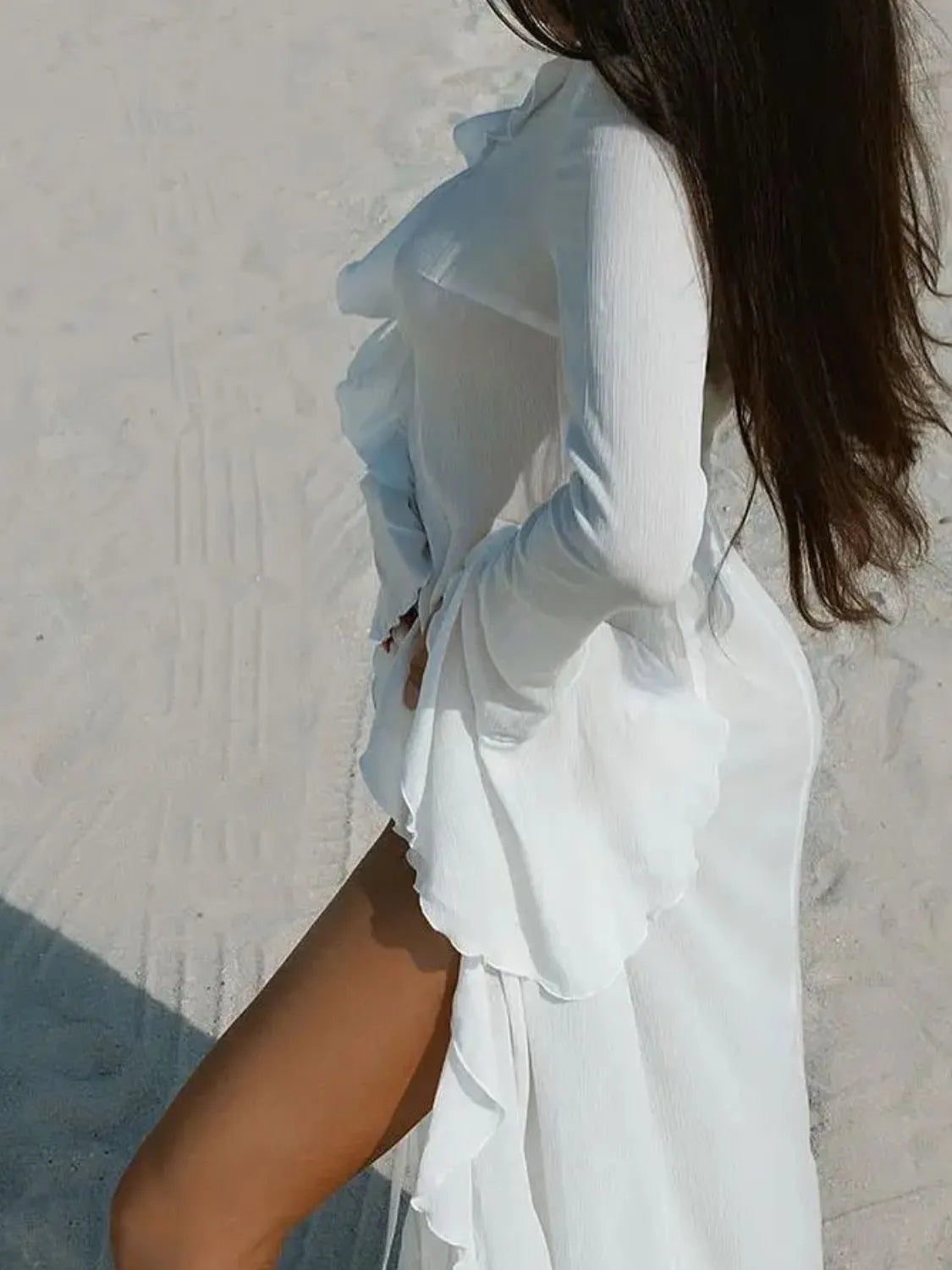 Ruffled Long Sleeve Cover-Up Dress-Free Shipping - aurelia-clothing-8955