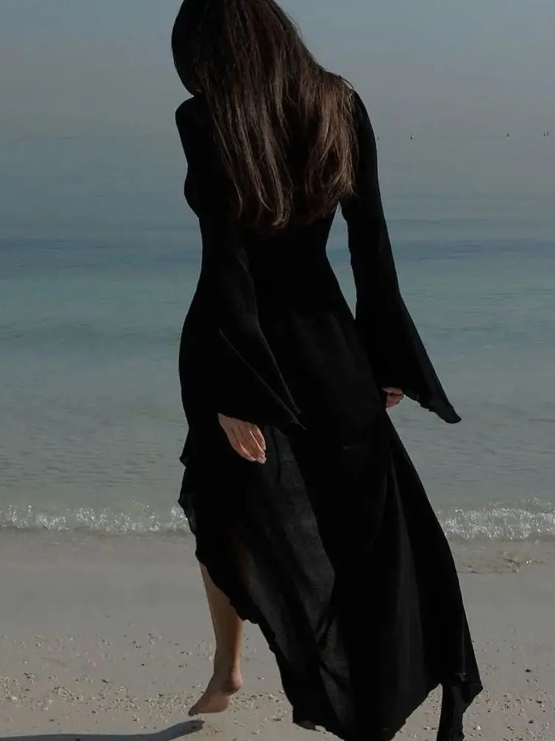 Ruffled Long Sleeve Cover-Up Dress-Free Shipping - aurelia-clothing-8955