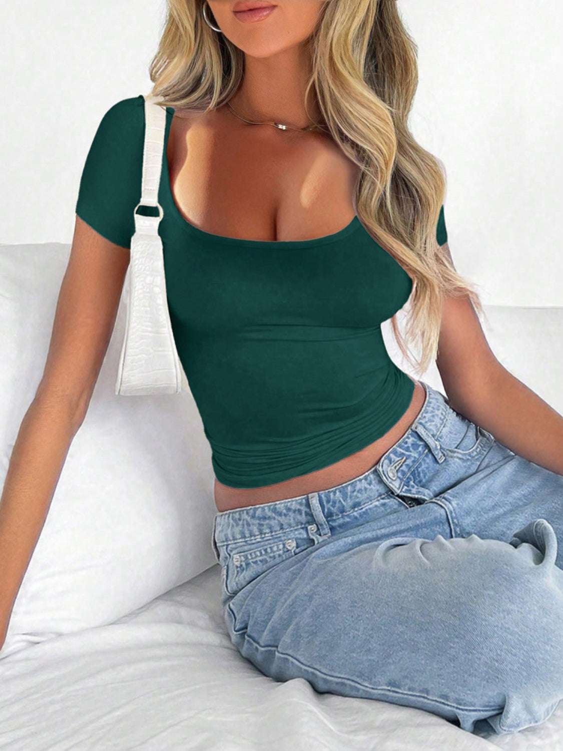 Scoop Neck Short Sleeve T-Shirt - aurelia-clothing-8955