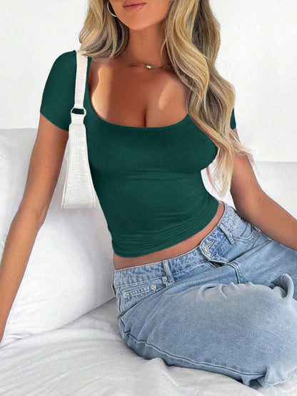 Scoop Neck Short Sleeve T-Shirt - aurelia-clothing-8955