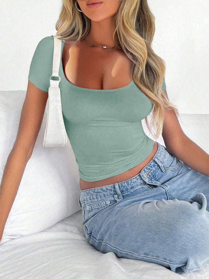 Scoop Neck Short Sleeve T-Shirt - aurelia-clothing-8955